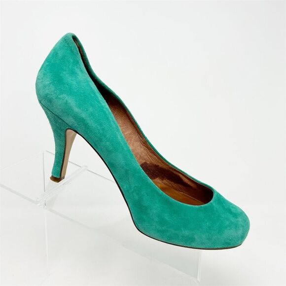 Vienty Women's Bright Green Suede Stiletto Pumps Size 40 Round Toe - Picture 1 of 14